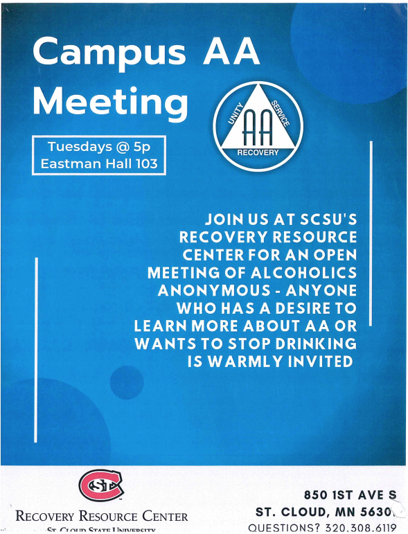 SCSU Campus AAA Meeting Tuesdays at 5pm Eastman Hall 103