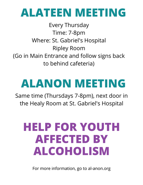 Alateen Meeting Thursdays 7-8pm St Gabriel's Ripley Room
